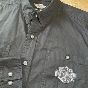 Harley Davidson Men’s XL Black Solid Cotton Long Sleeve Logo Button Down Shirt